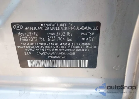 2013 Hyundai Elantra Limited z USA, uszkodzony, nr VIN 5NPDH4AE9DH260868